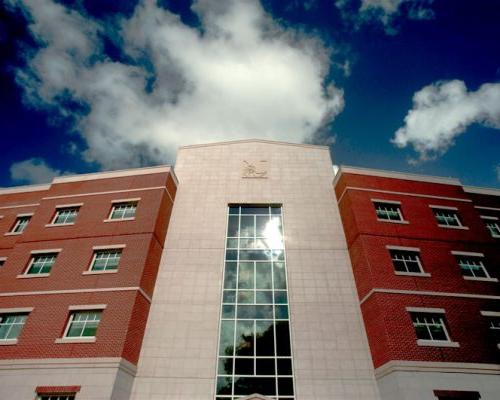 Exterior photo of Heritage Hall campus residence building